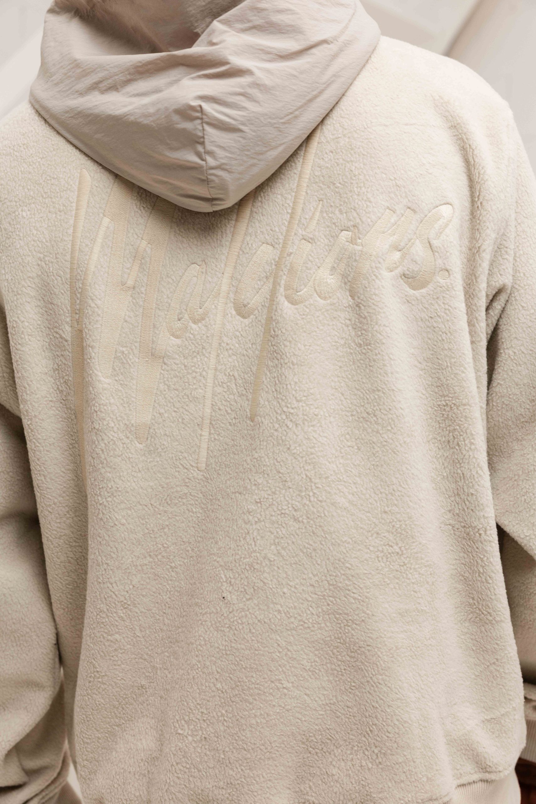 Malelions Fleece Nylon Half Zip Hoodie Heren Beige