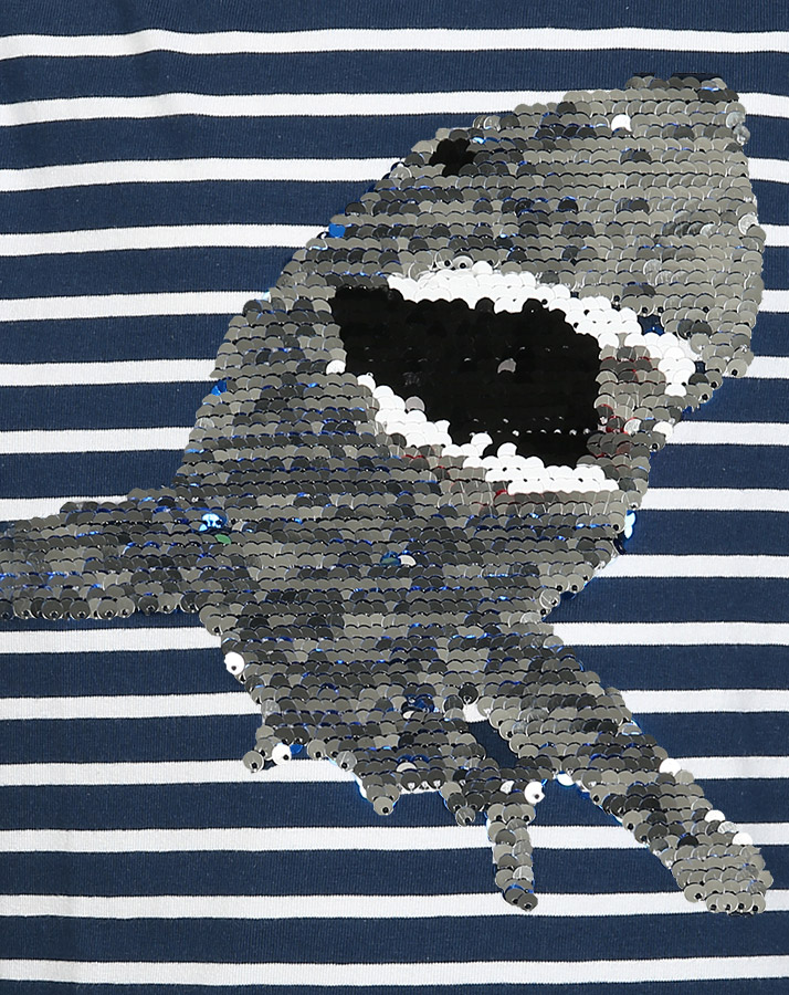 T-Shirt BIG SHARK gestreift mit Wendepailletten in dunkelblau/weiß