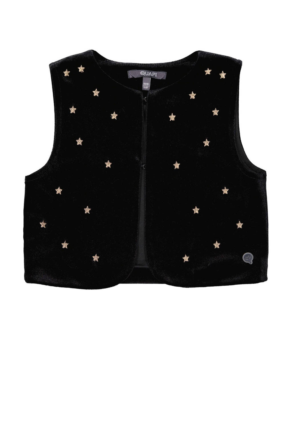 Quapi fluwelen gilet DJALI met sterren en borduursels zwart