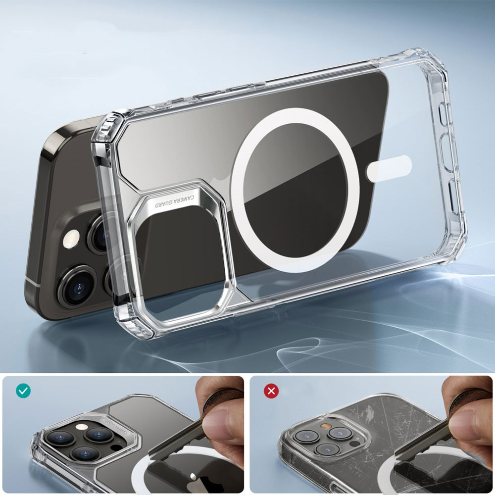 iPhone 15 Pro Max Air Armor Series MagSafe Hybrid Hülle TPU Bumper Acryl Rückseite   Air Cushion Fallschutz - Transparent