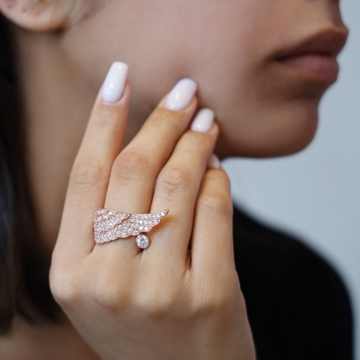 Bague Argent Aile D'ange Rose