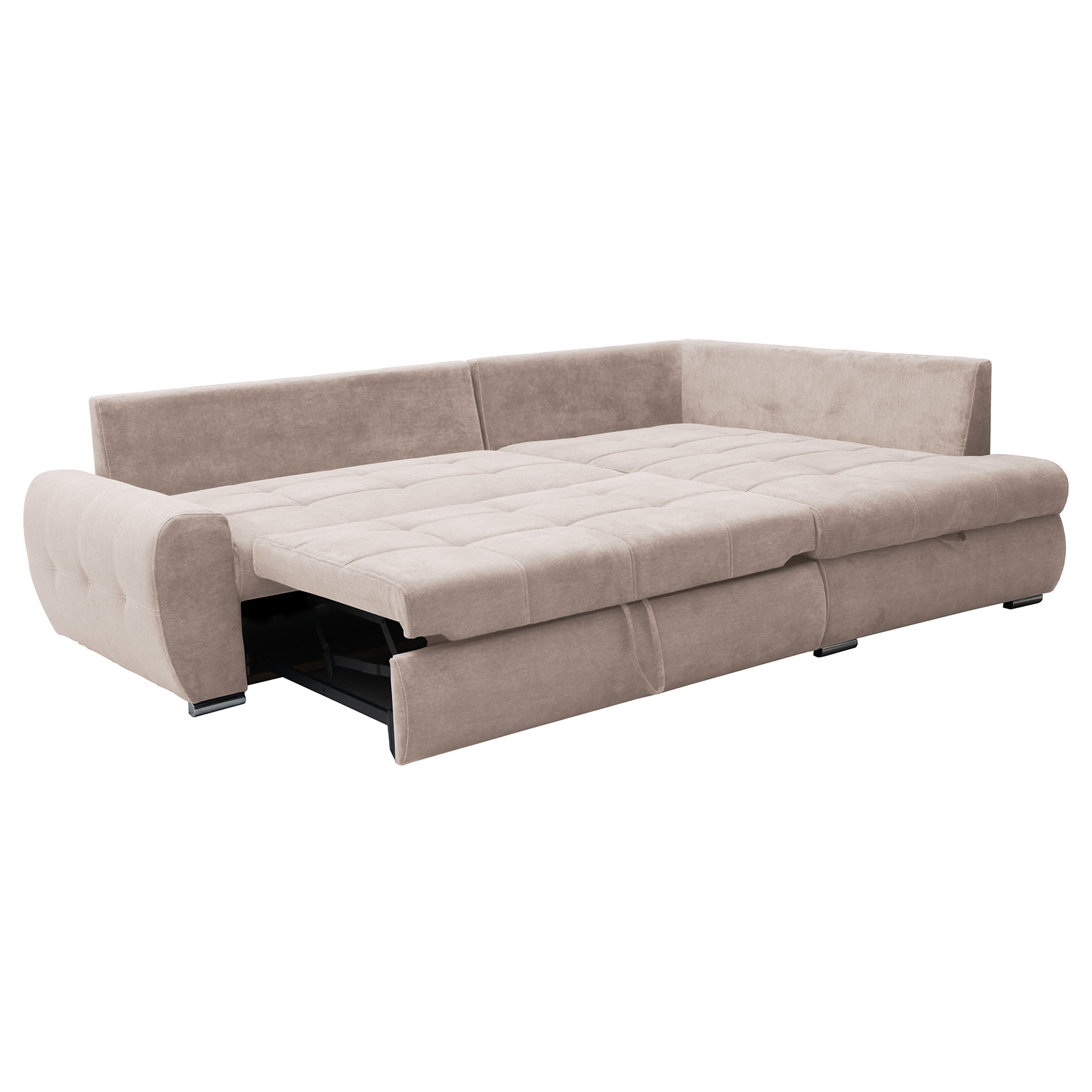 Ecksofa - beige - mit Liegefunktion und Staukasten - Recamiere rechts