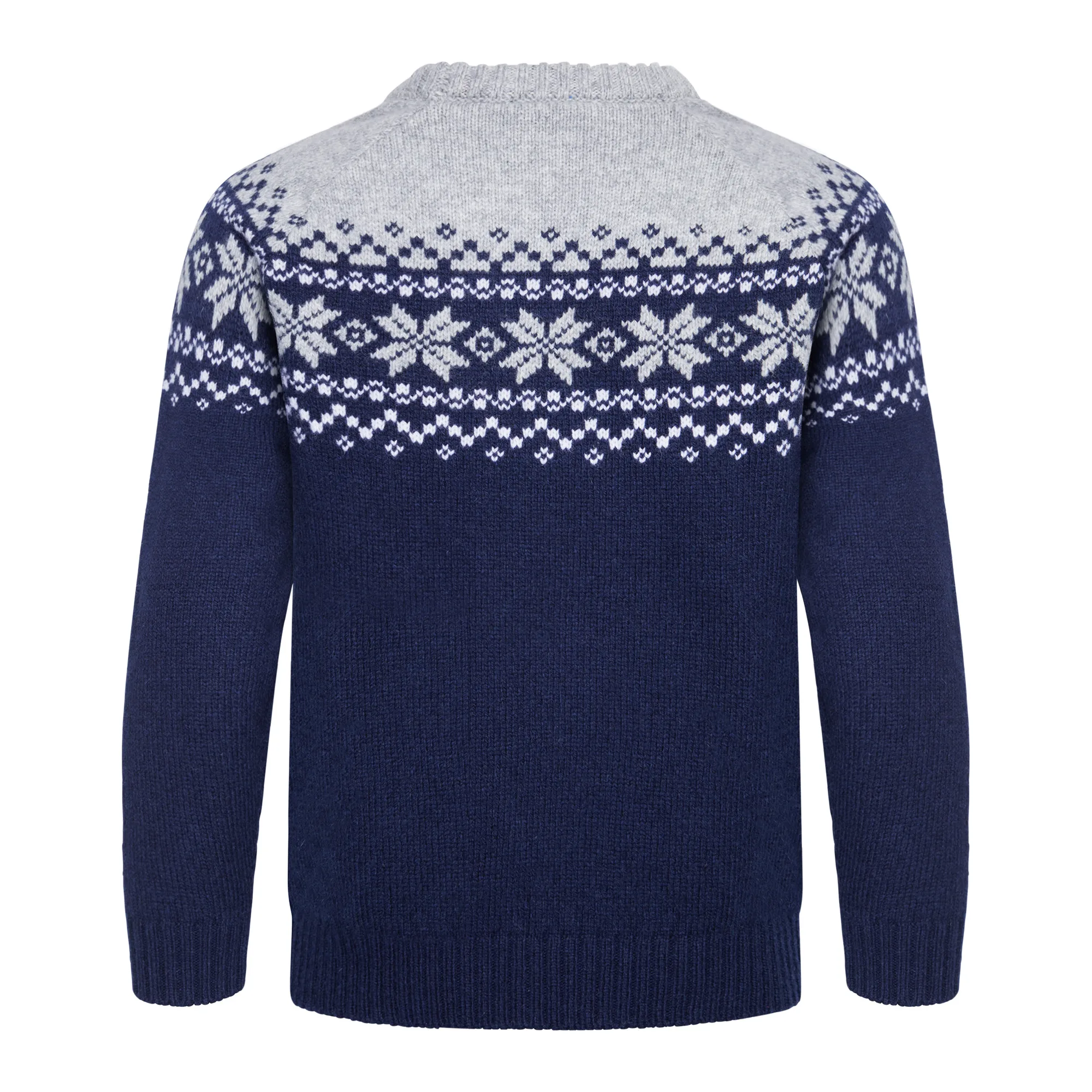 Gridarmor Kids' Snøkrystall Round Neck Ullgenser Dark Navy/Light Grey/White