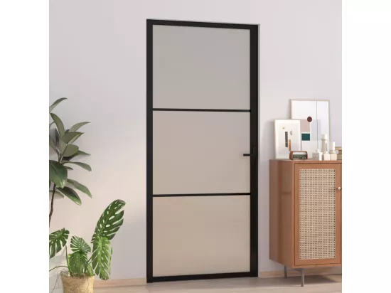 Porte intérieure 93x201,5 cm Noir Verre mat et aluminium