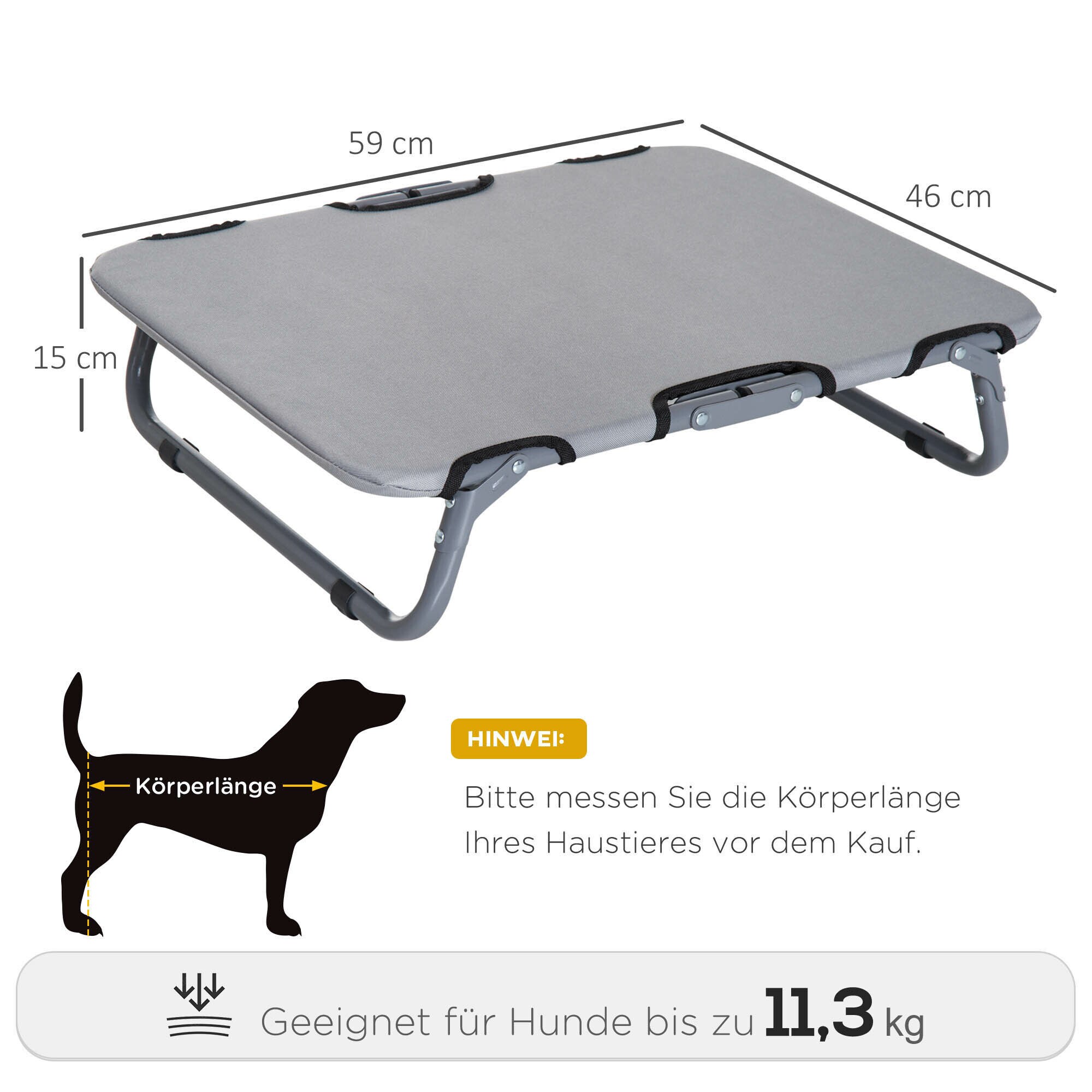 PawHut Hundebett faltbar grau 59 x 46 x 15 cm (LxBxH)