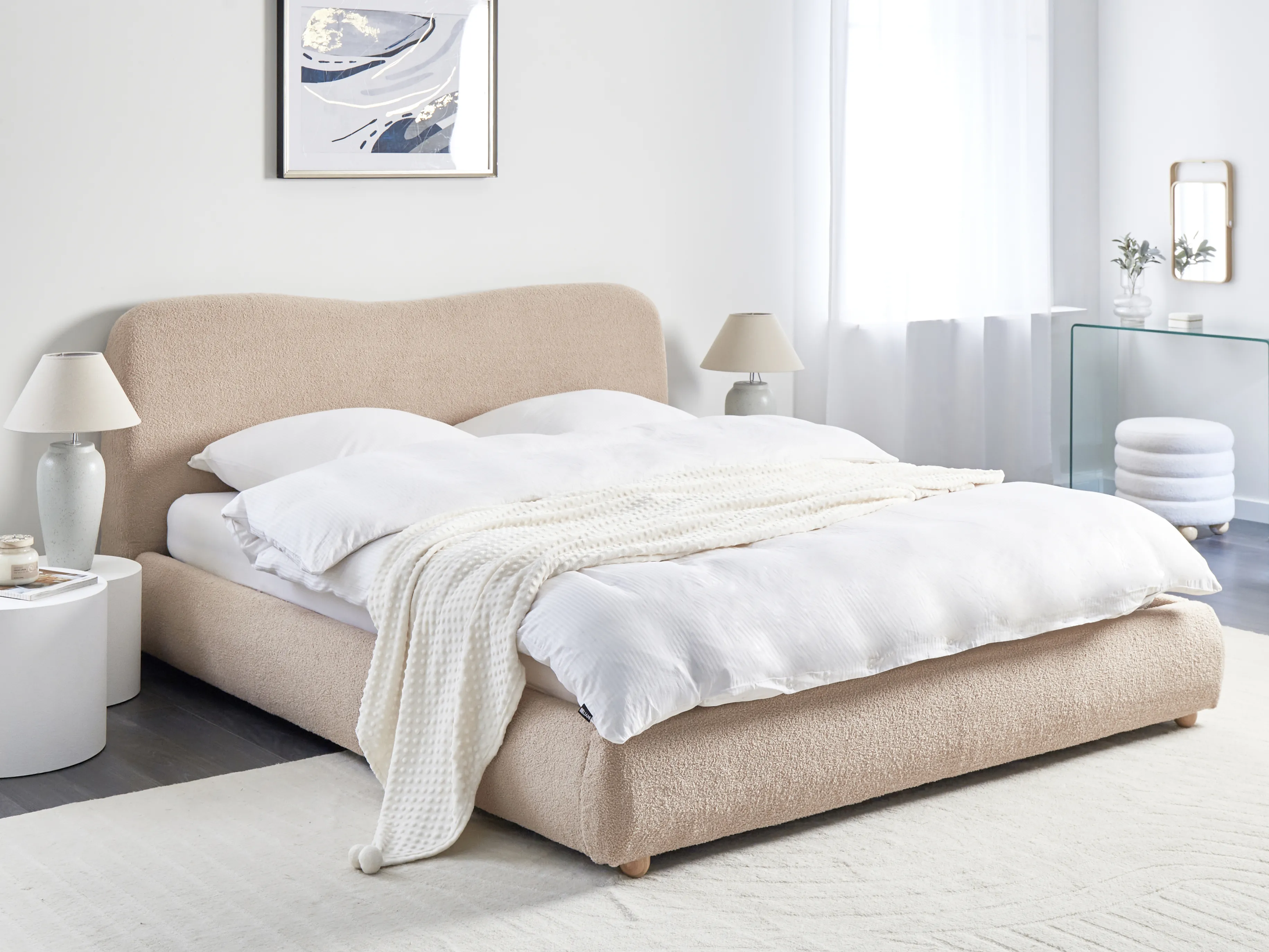 Bed met opbergruimte Bouclé BLAGNAC 180 x 200 cm Beige