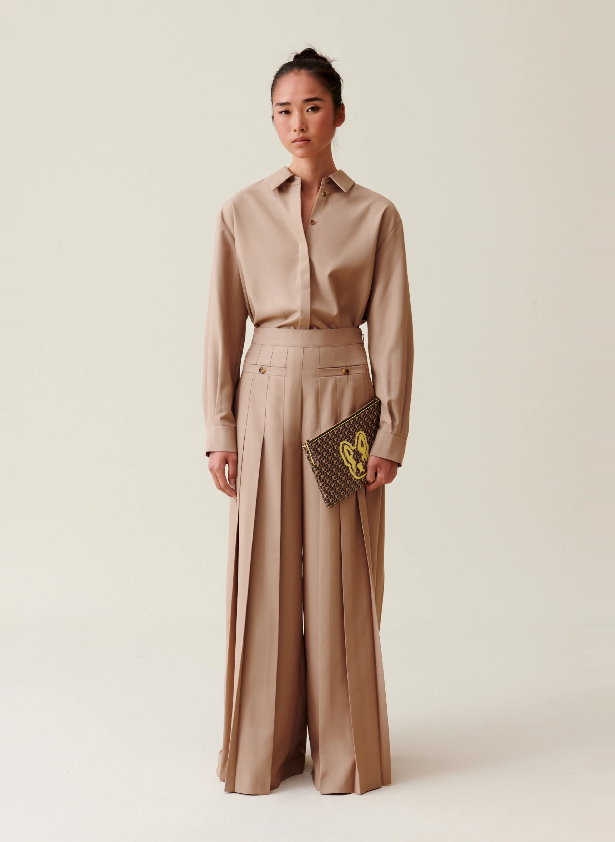 Pantalon large plissé | Beige