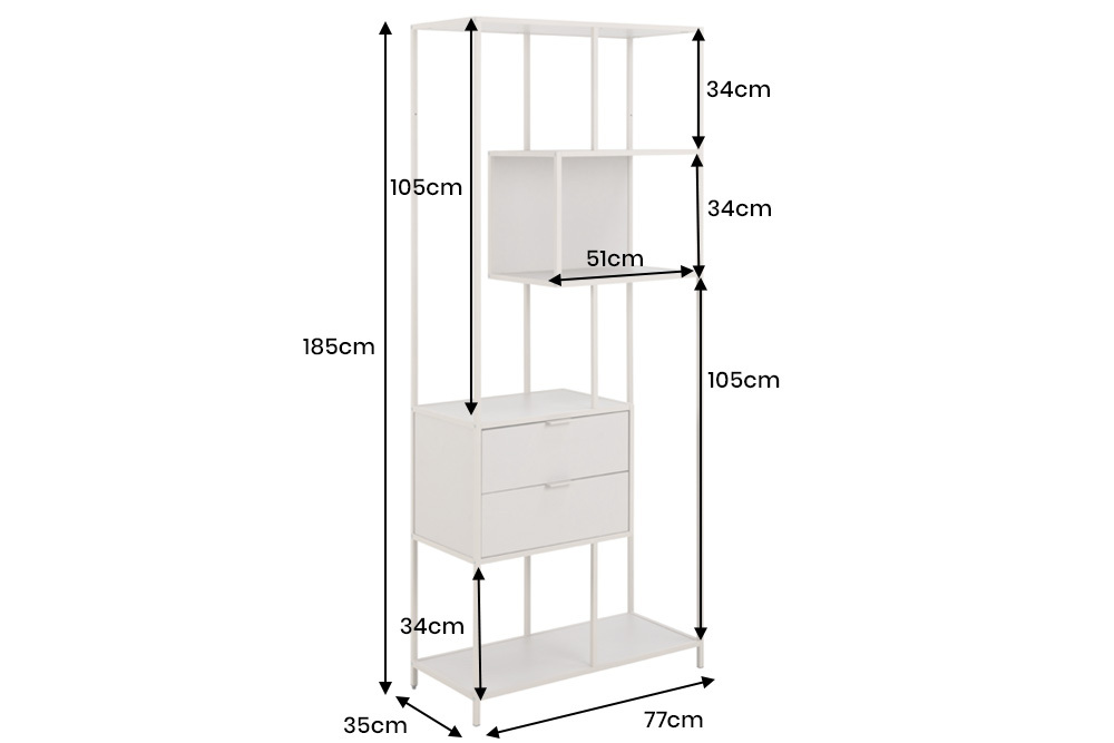 Modernes Bücherregal SLIM LINE 185cm champagner beige Metall mit Schubladen