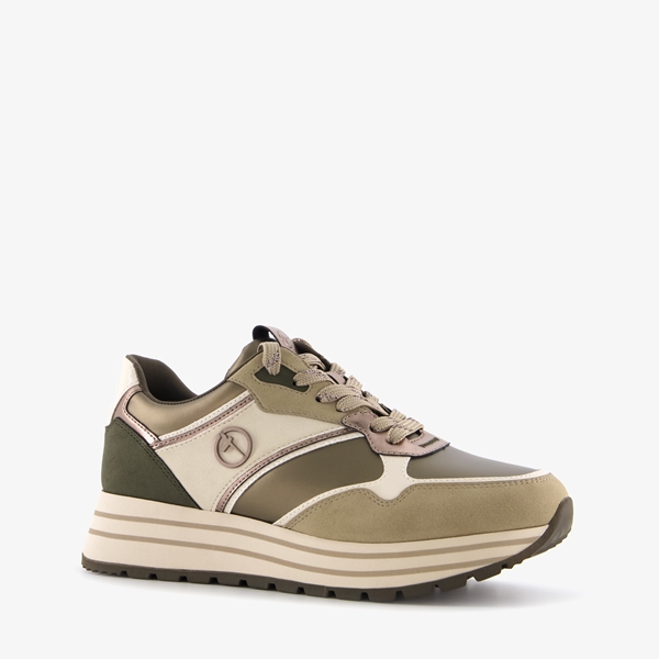 Tamaris leren dames sneakers groen/beige