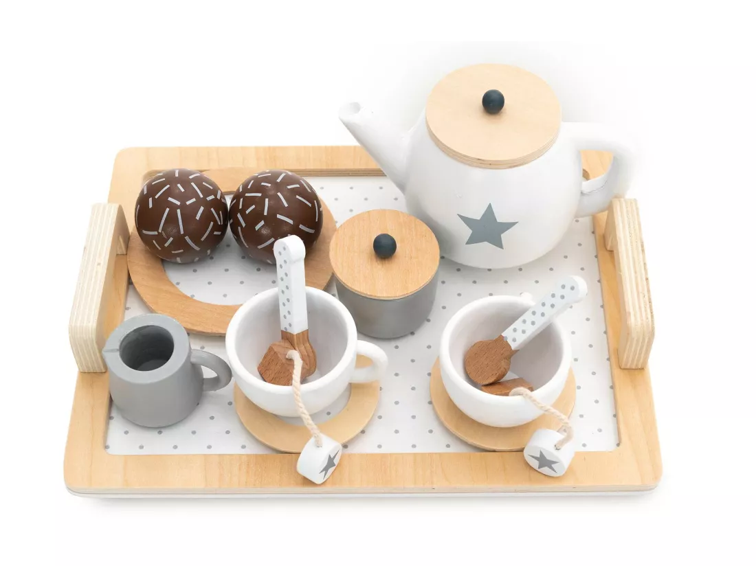 Service à Thé Jouet Montessori Robincool Tea Caprizze 27x21x10 cm en Bois Éco avec Plateau, Théière et Accessoires