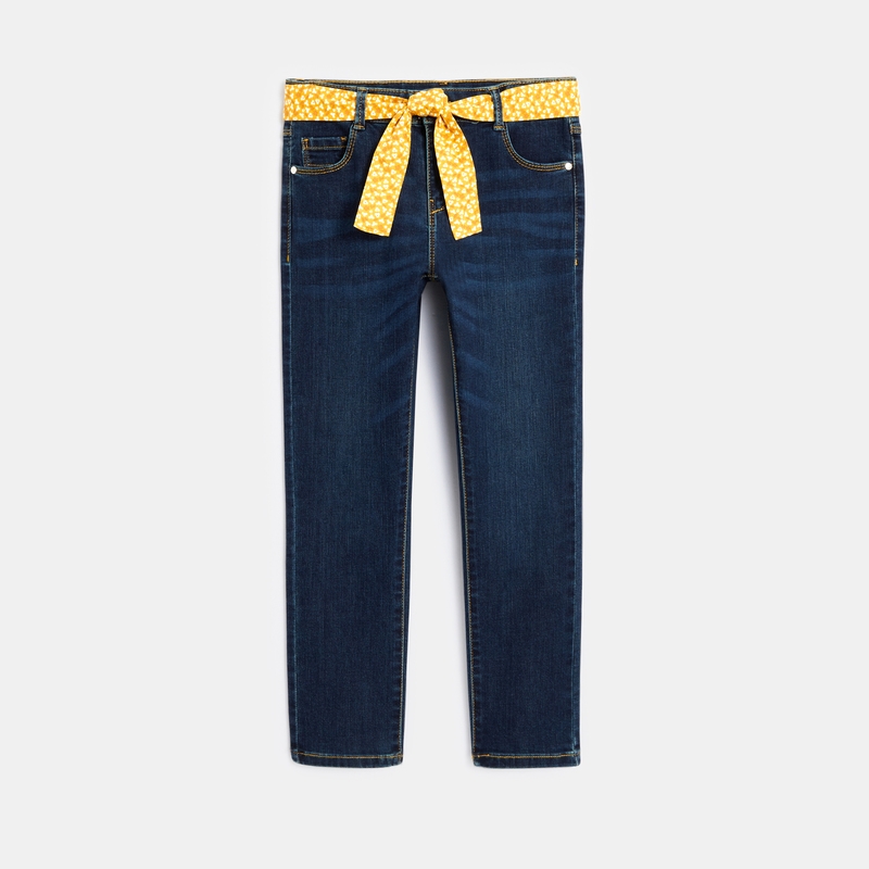 Jean slim ceinturé bleu fille
