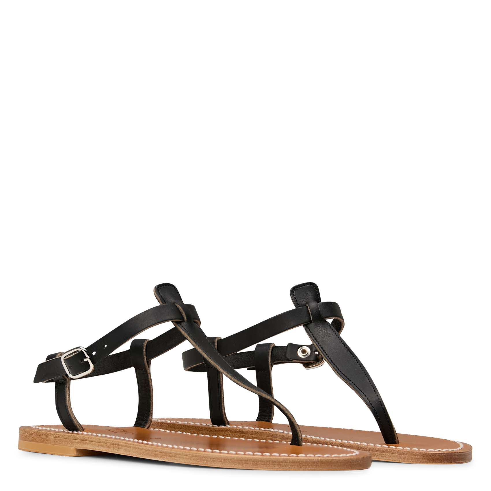 PICON - Sandales plates entre doigt en cuir | Noir