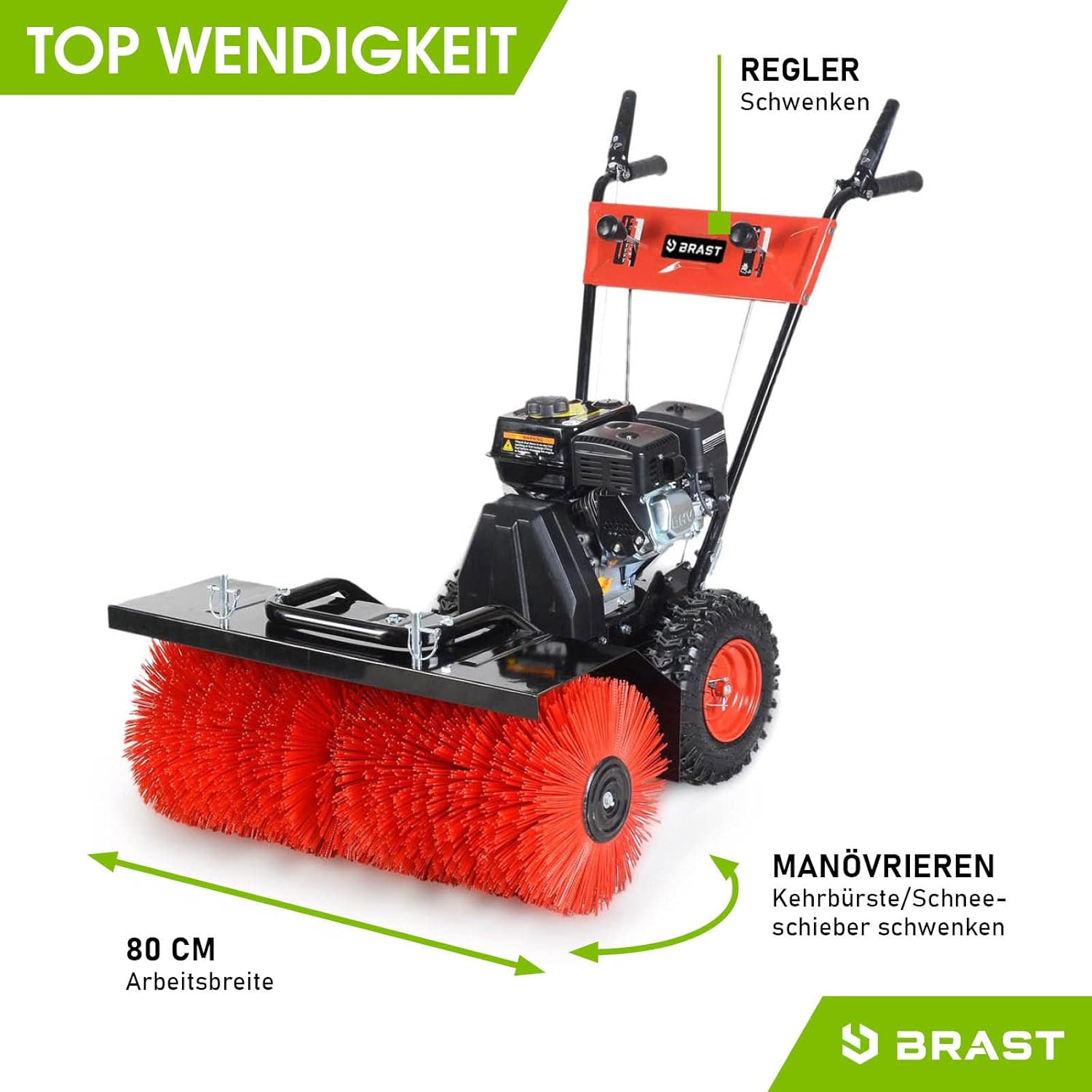 BRAST Kehrmaschine Benzin | Laubsammler Motorbesen | 4,8kW(6,5PS) - 5,14kW(7PS) | viele Modelle | 80-100cm Arbeitsbreite | 2in1 Gerät