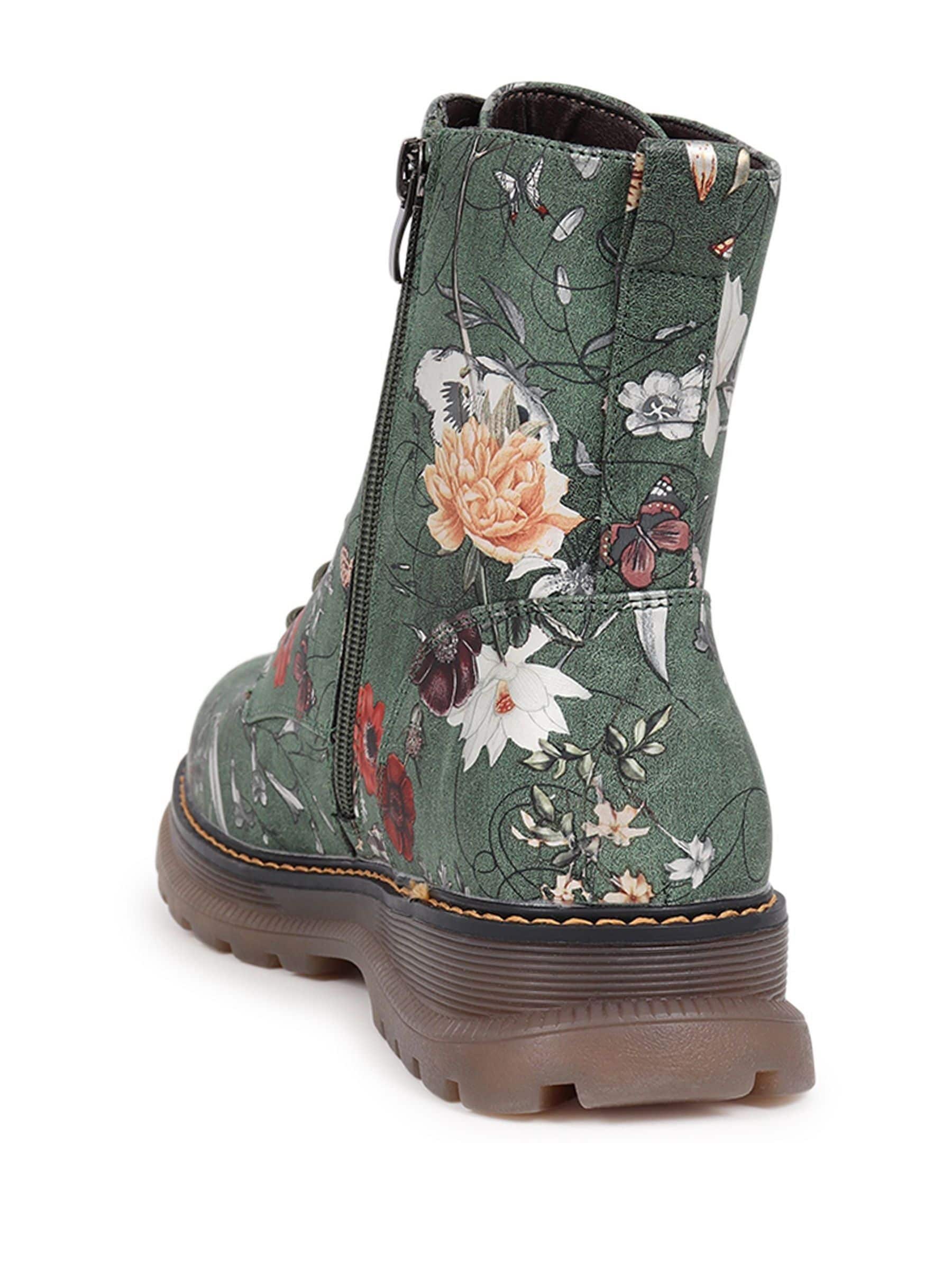 Groen - Pavers Lace Up Floral Boots