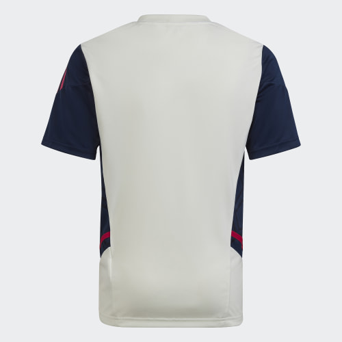 Tee Shirt A Bandes Enfant Arsenal HT4435 Blanc Cassé Bleu Marine Rose
