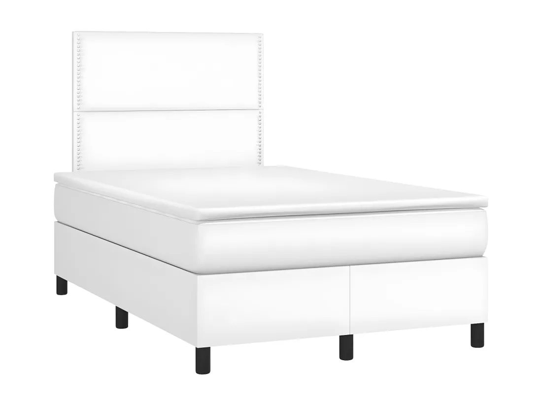Sommier tapissier et matelas et LED Blanc 120x200 cm Similicuir