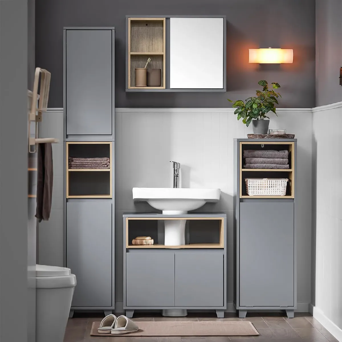 SoBuy Meuble Bas Salle de Bain - Gris