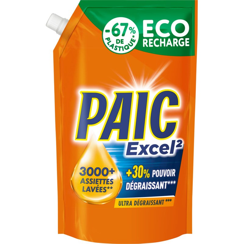 Liquide vaisselle mains Paic Excel 24h ultra-dégraissant - Recharge de 900 ml