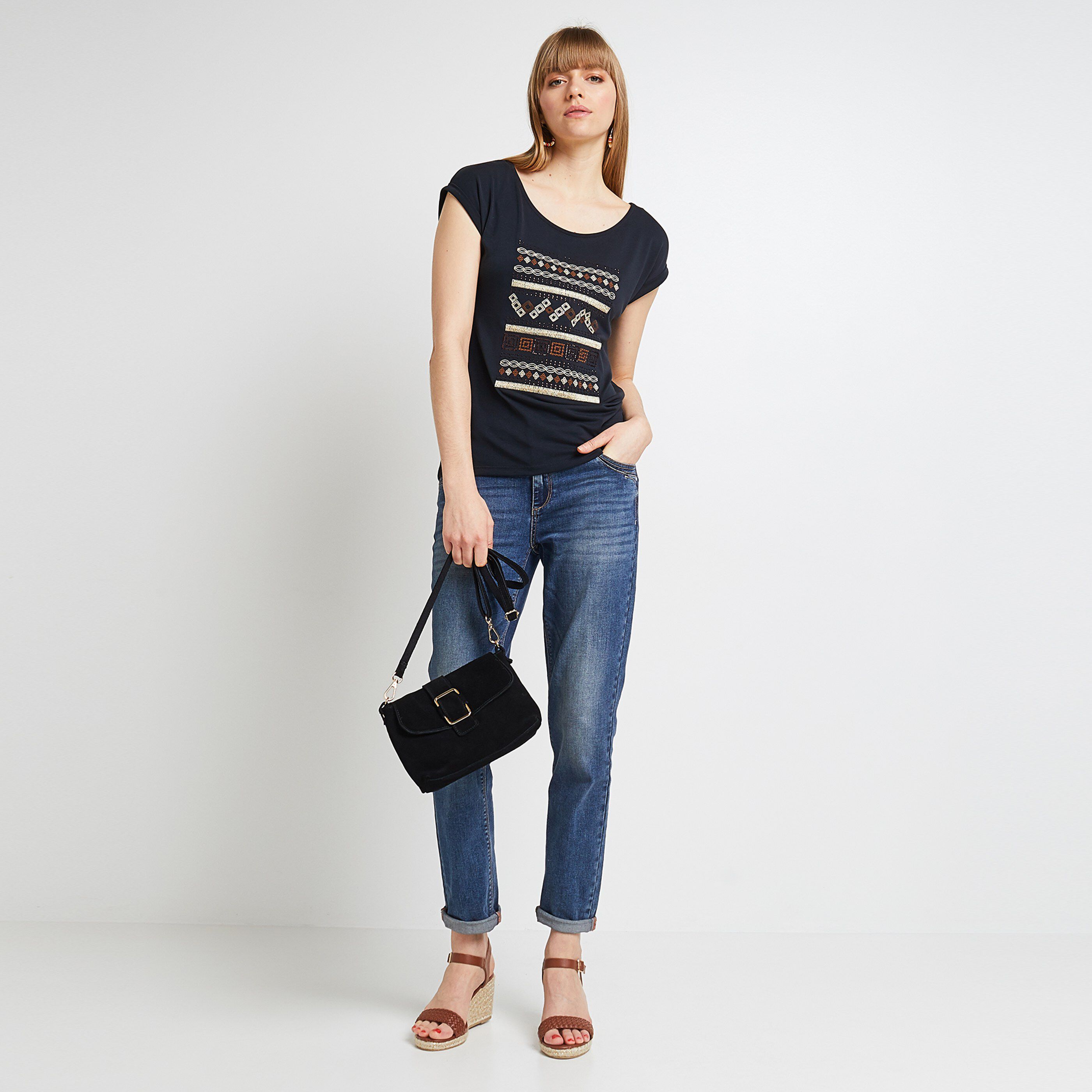 Tshirt brodé femme - GRIS FONCE