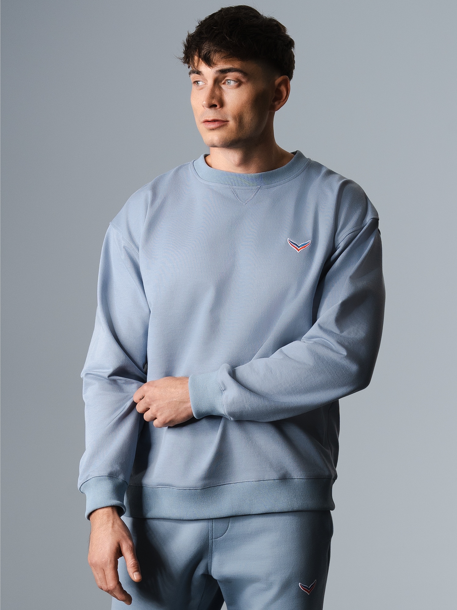Oversized Sweatshirt mit Logo-Patch Pearl-blue