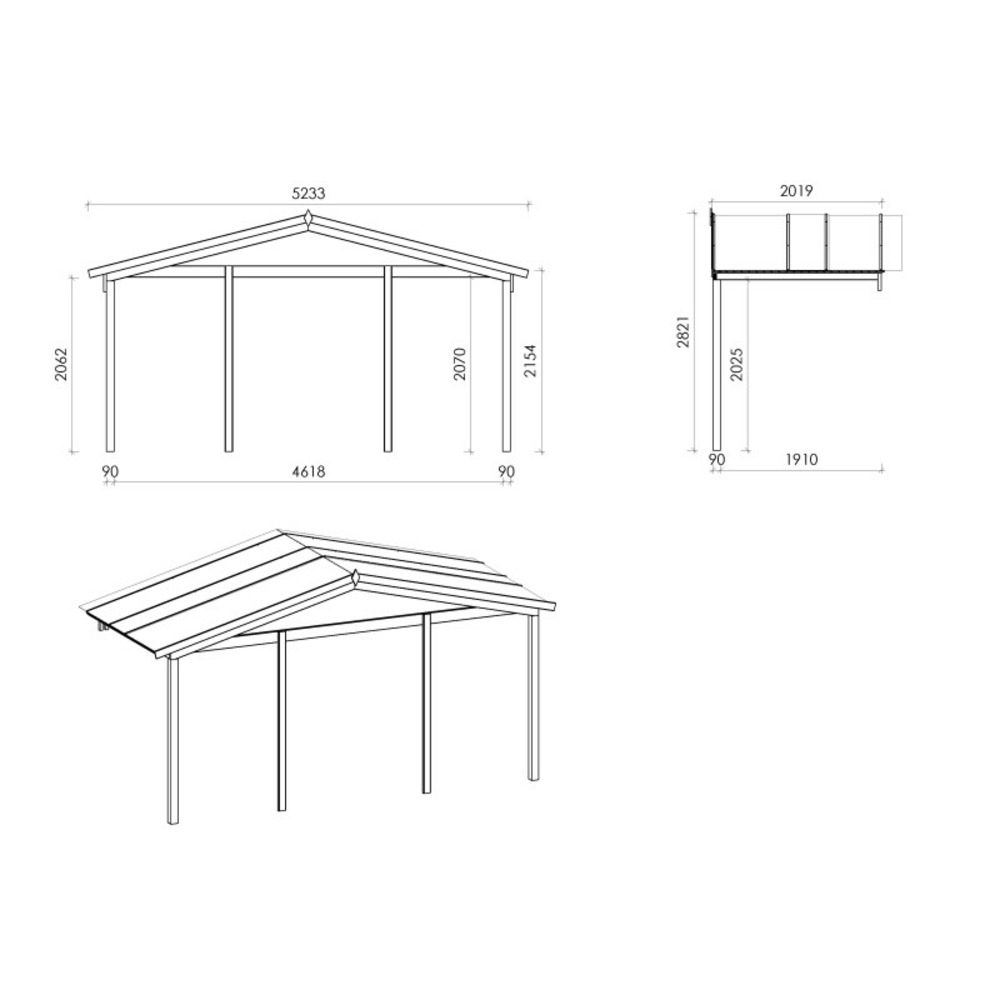 Abri de jardin en bois - 5x4 m - 30 m2 + terrasse avec balustrade et avant-toit en bois