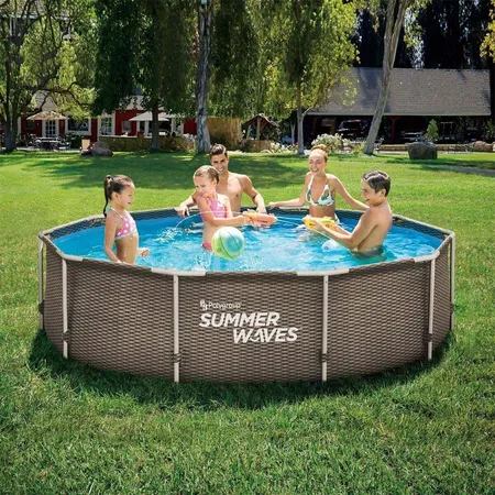 Summer Waves Frame Active Pool Dunkles Doppel-Rattan 305 x 76 cm mit Filterpumpe