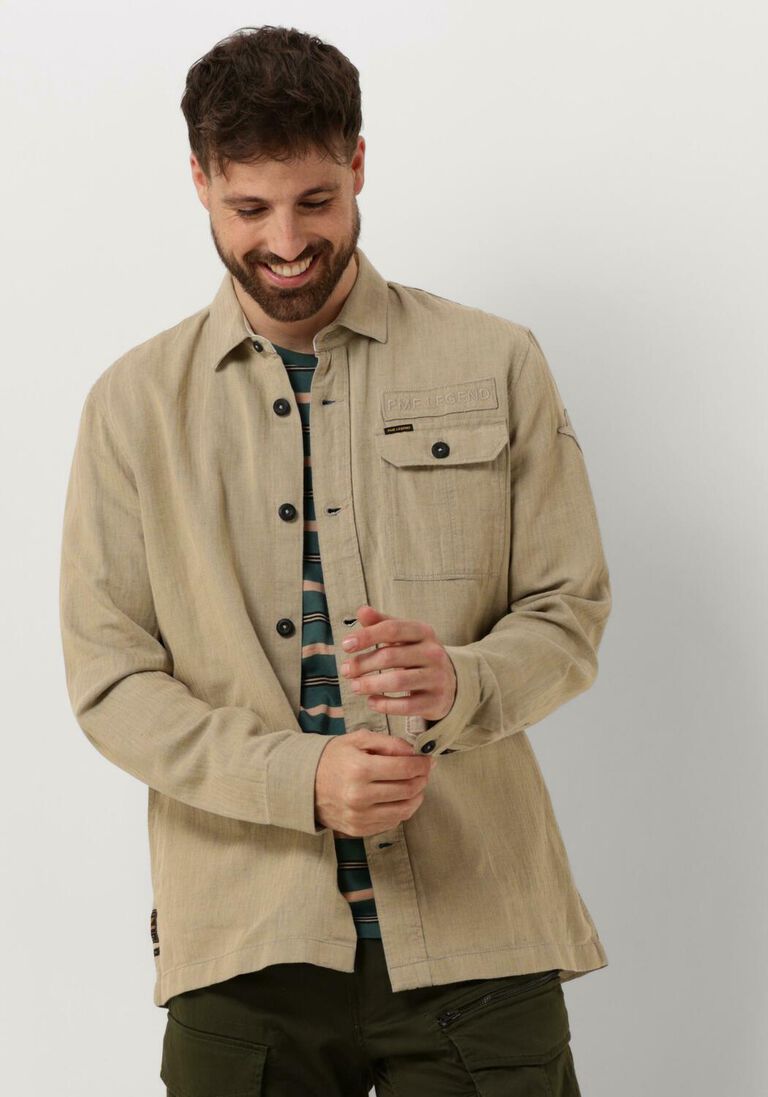PME LEGEND beige pme legend casual overhemd long sleeve shirt ctn/linen 2 tone herringbone
