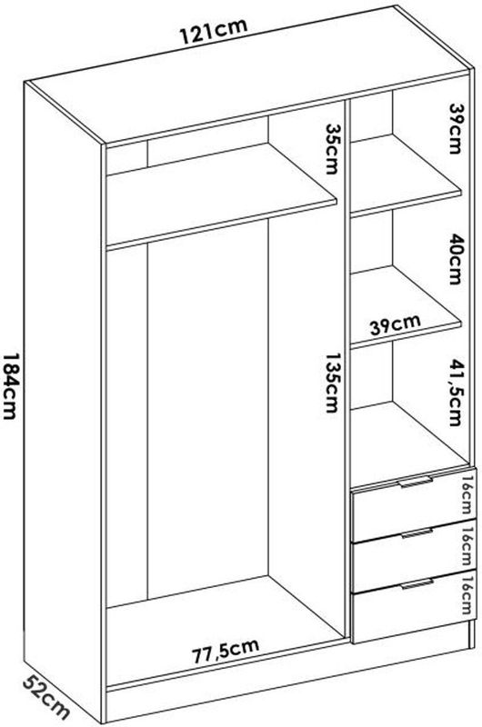 Kast - Wit - LISTOWEL - 3 Deuren en 3 Lades - 121 cm