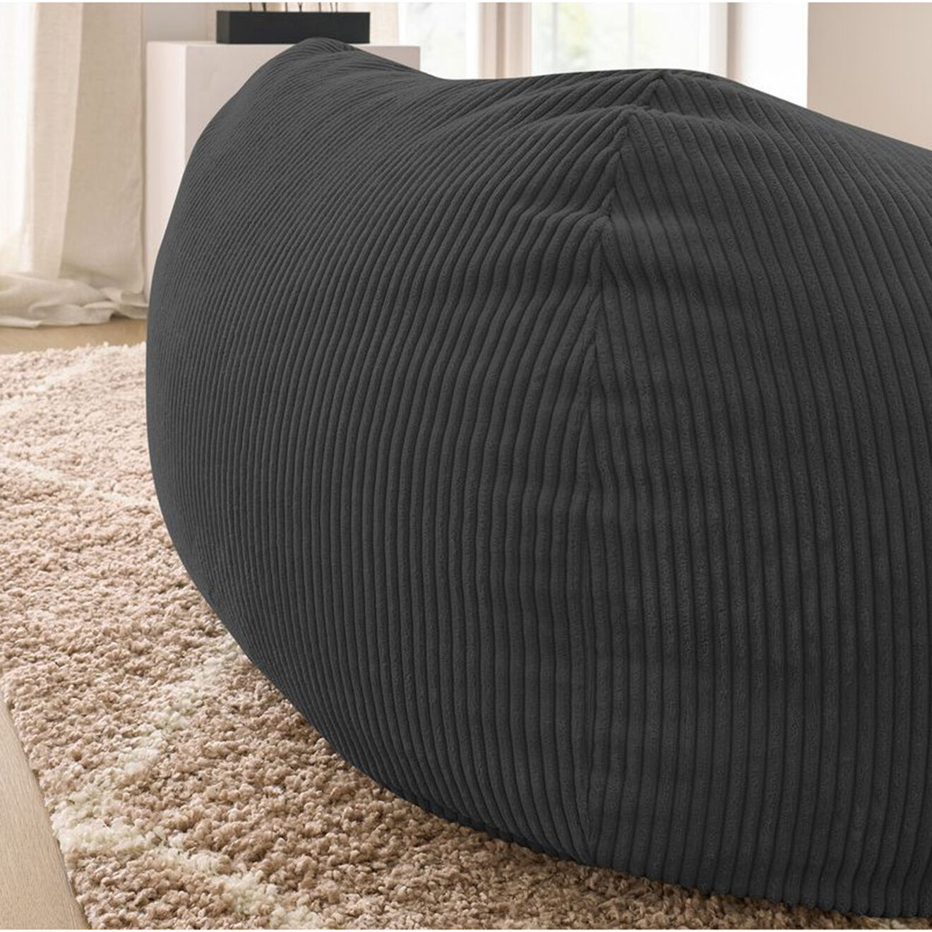 Bobochic Pouf ultra moelleux en Velours côtelé Voltaire gris foncé - 120x70x60 cm