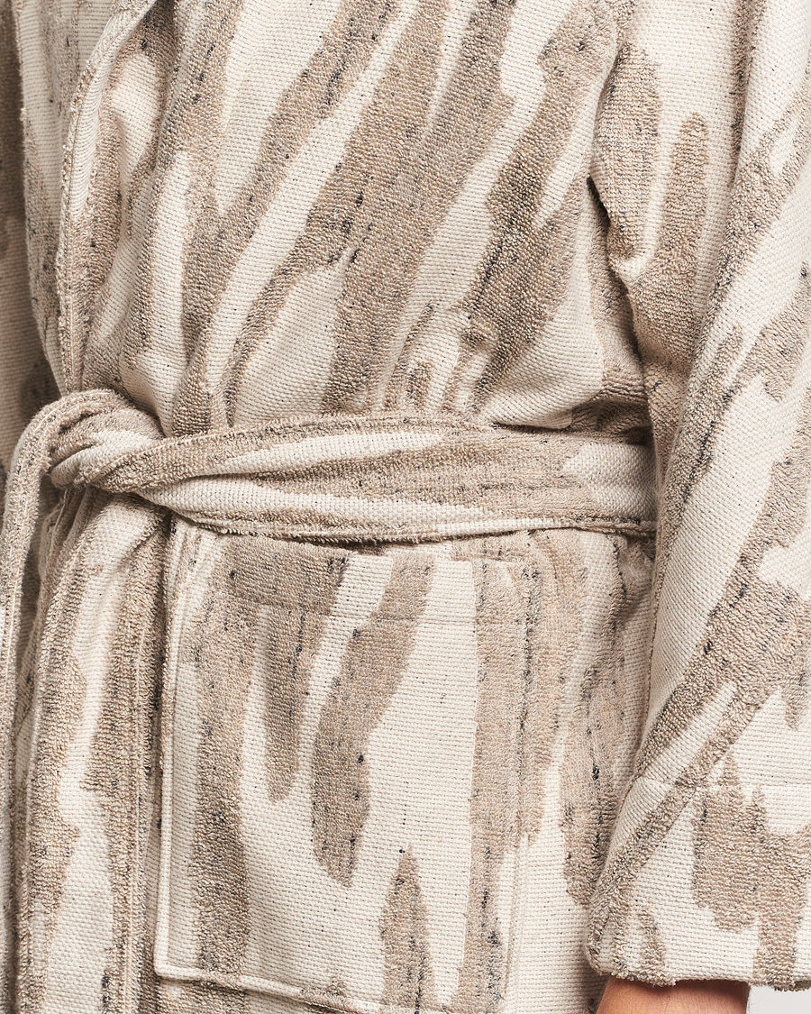 OAS Fern Linen Terry Statement Robe Beige/White