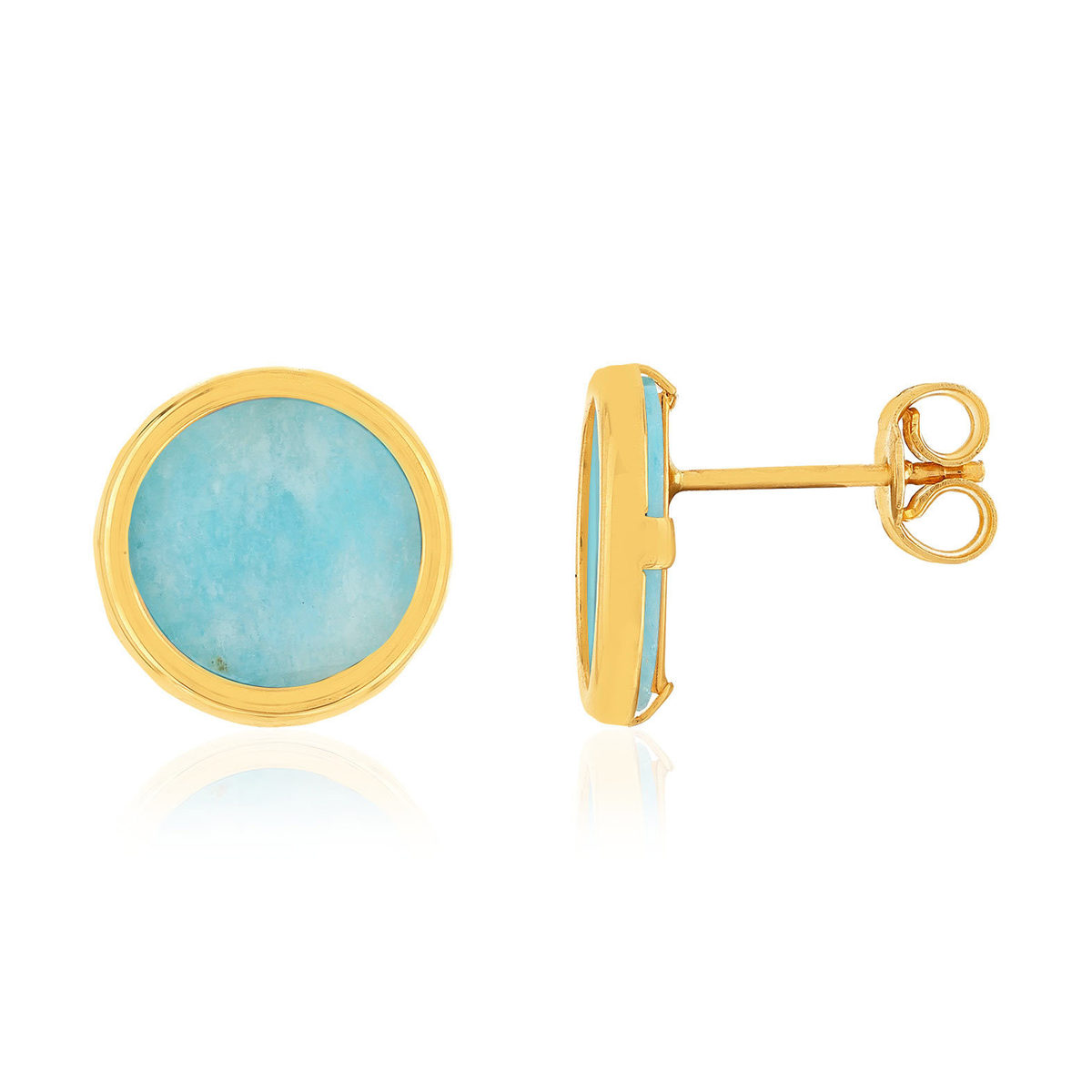 Boucles d'oreilles or 750 jaune amazonites rondes.