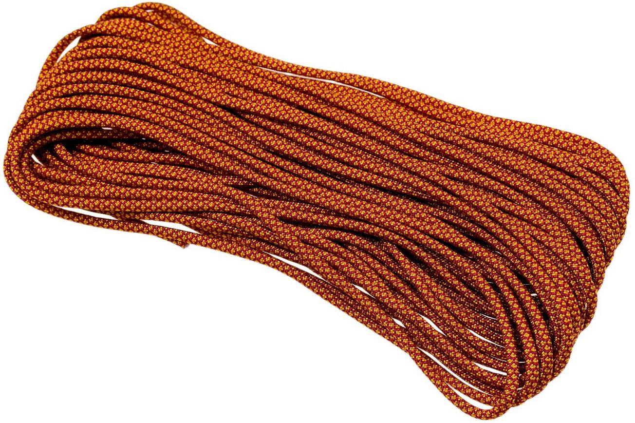 Knivesandtools 550 paracord type III, kleur: burgundy with goldenrod diamonds - 50 ft (15,24 meter)