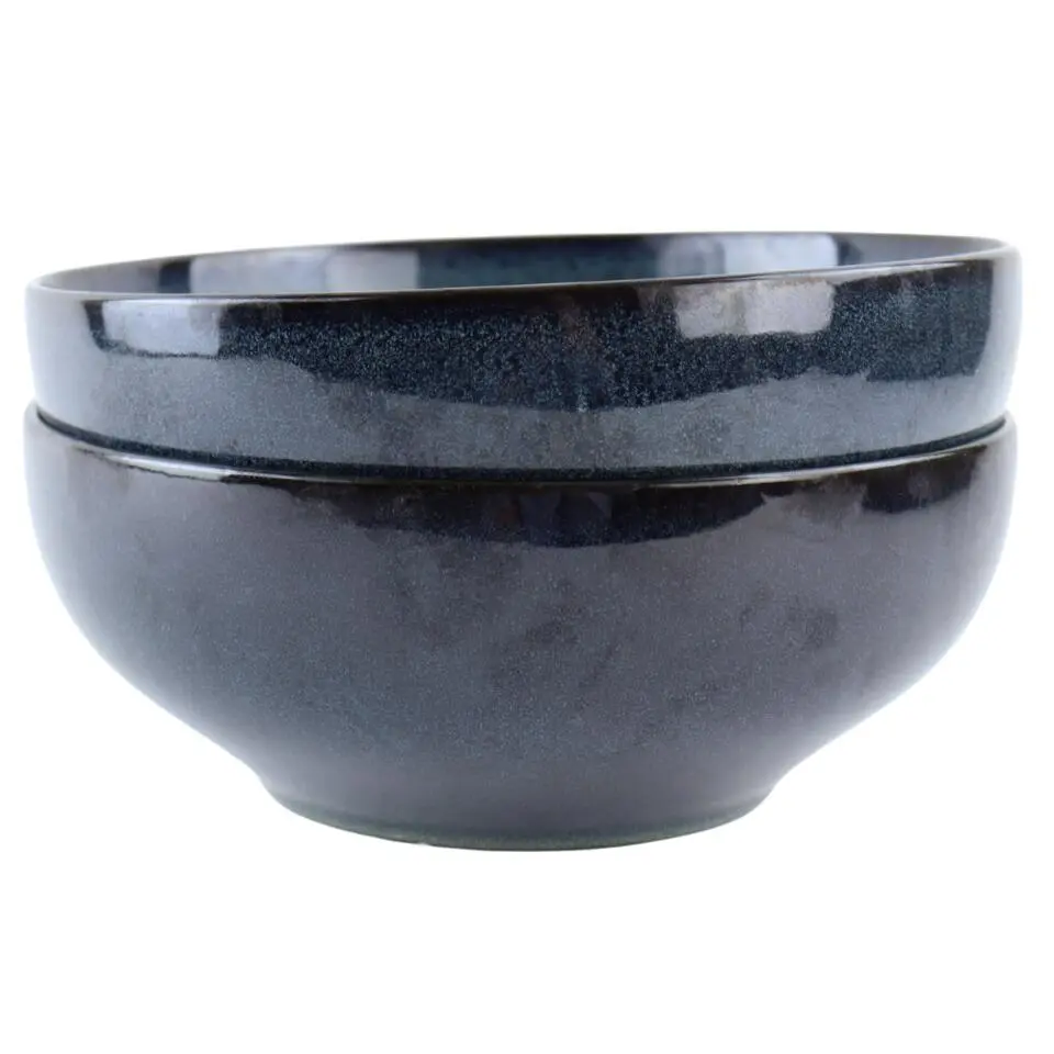 OTIX Saladeschaal 2 stuks Diep Serveerbord Schaal Blauw 25cm Aardewerk EBONY