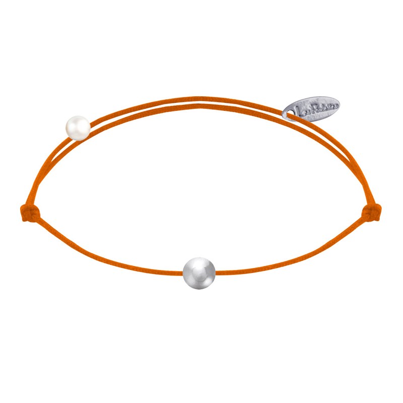 Bracelet Lien Petite Perle Argent - Orange