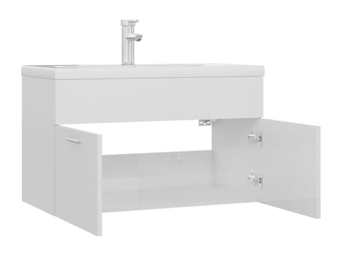 Armoire d'évier avec lavabo intégré Blanc brillant Aggloméré