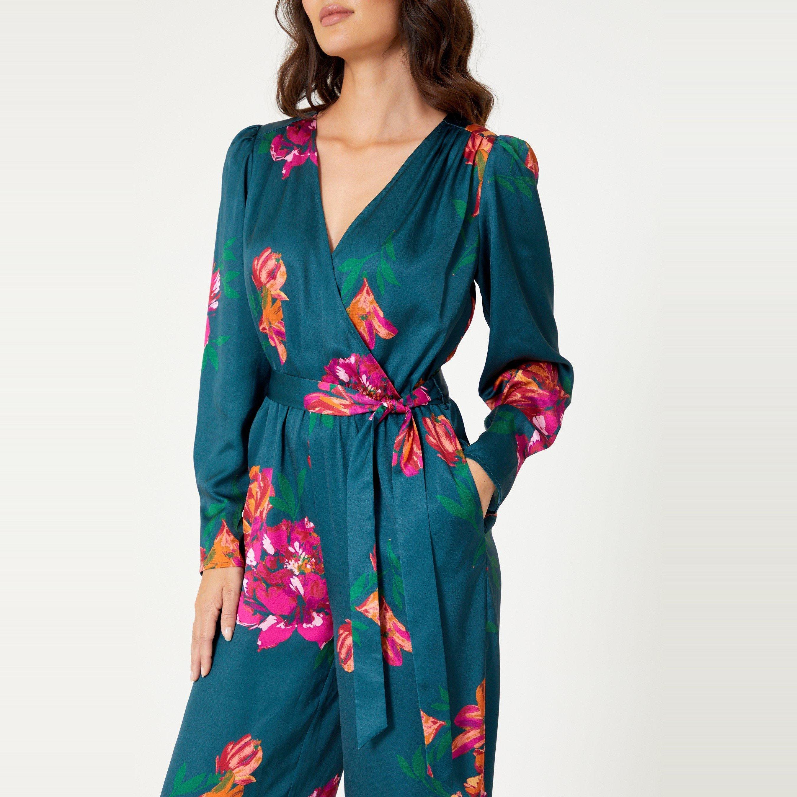 Be You Satin Satin Floral Wrap Jumpsuit