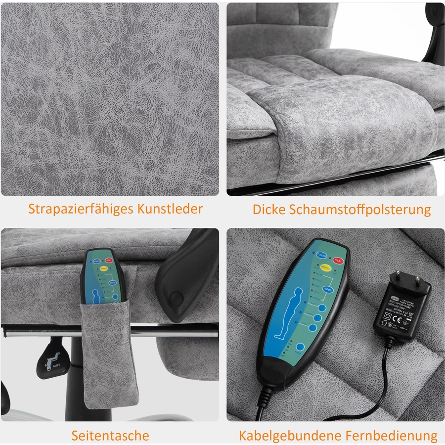 HOMCOM Bürostuhl mit Massage und Heizfunktion grau
