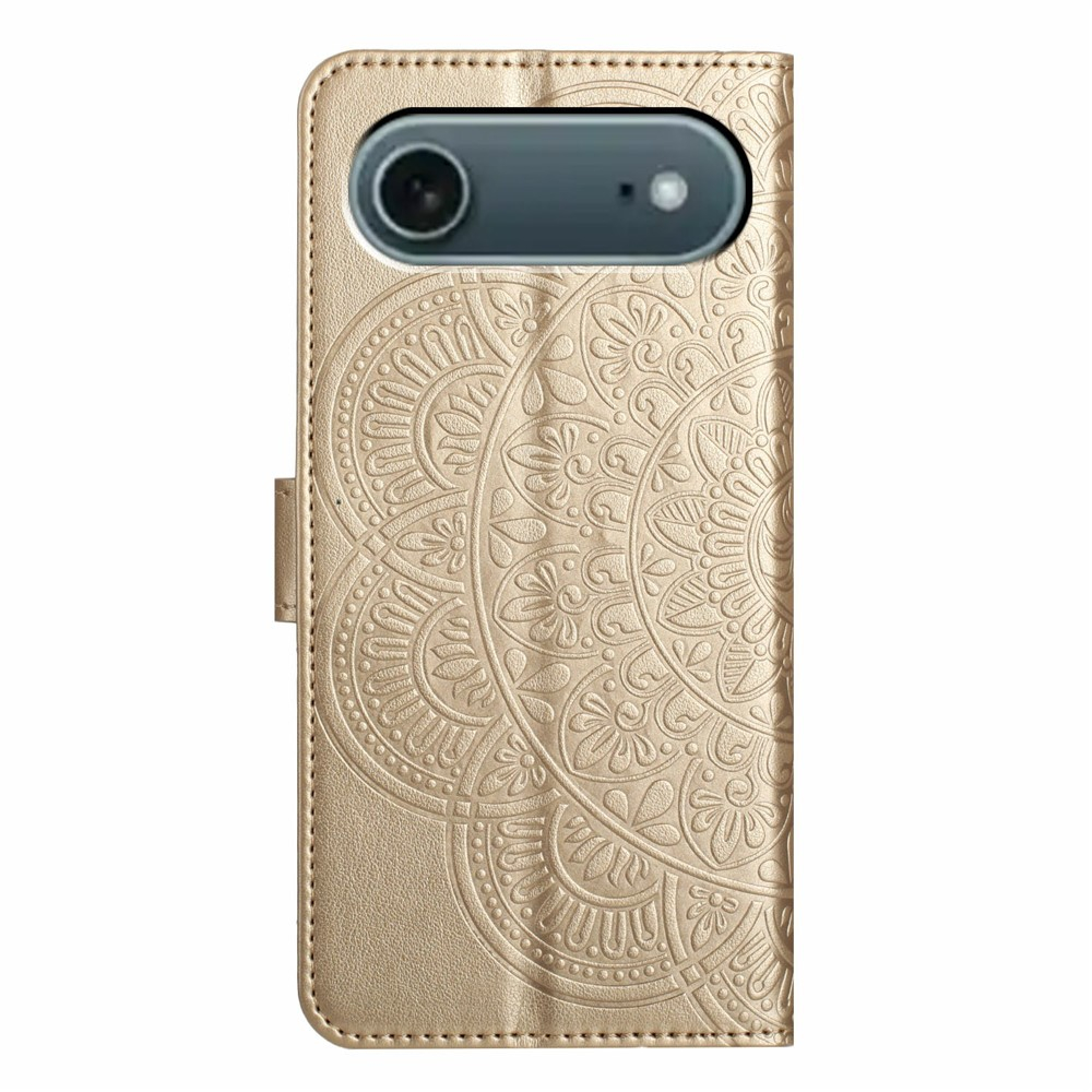 iPhone Air Leder Tasche Wallet - Mandala Flowers Imprint - Gold