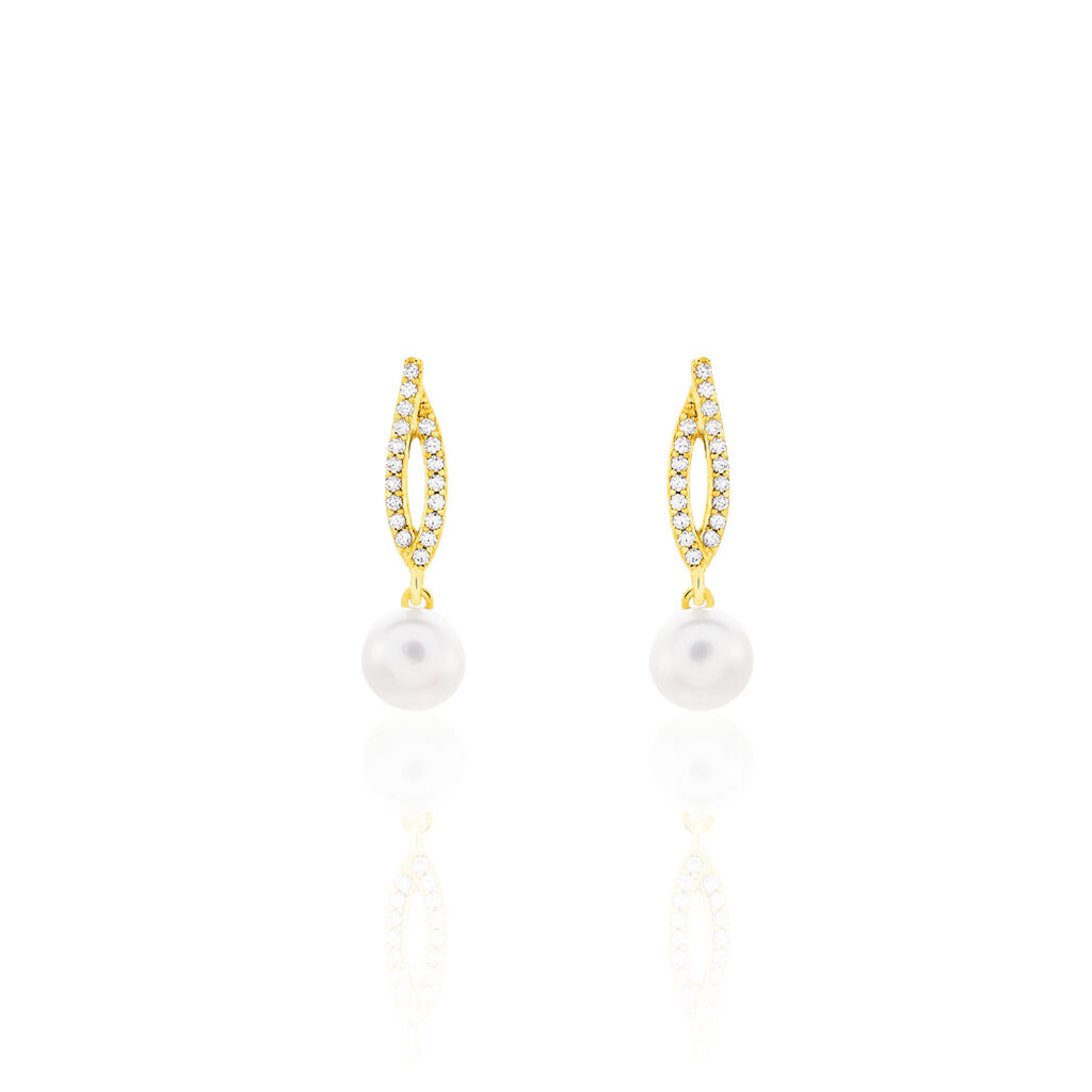 Boucles D'oreilles Pendantes Tesnimae Or Jaune Oxyde Perle De Culture