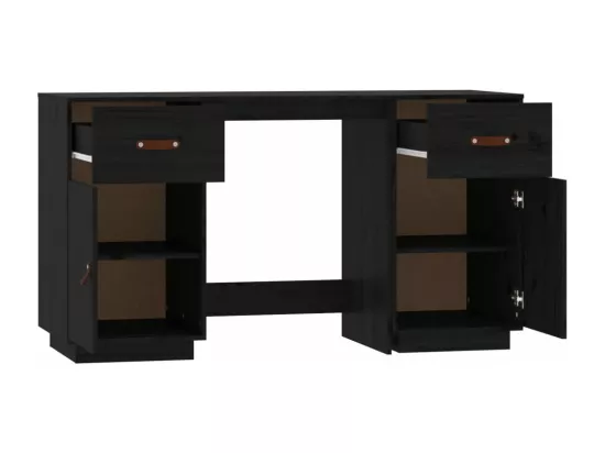 Bureau avec armoires Noir 135x50x75 cm Bois massif de pin