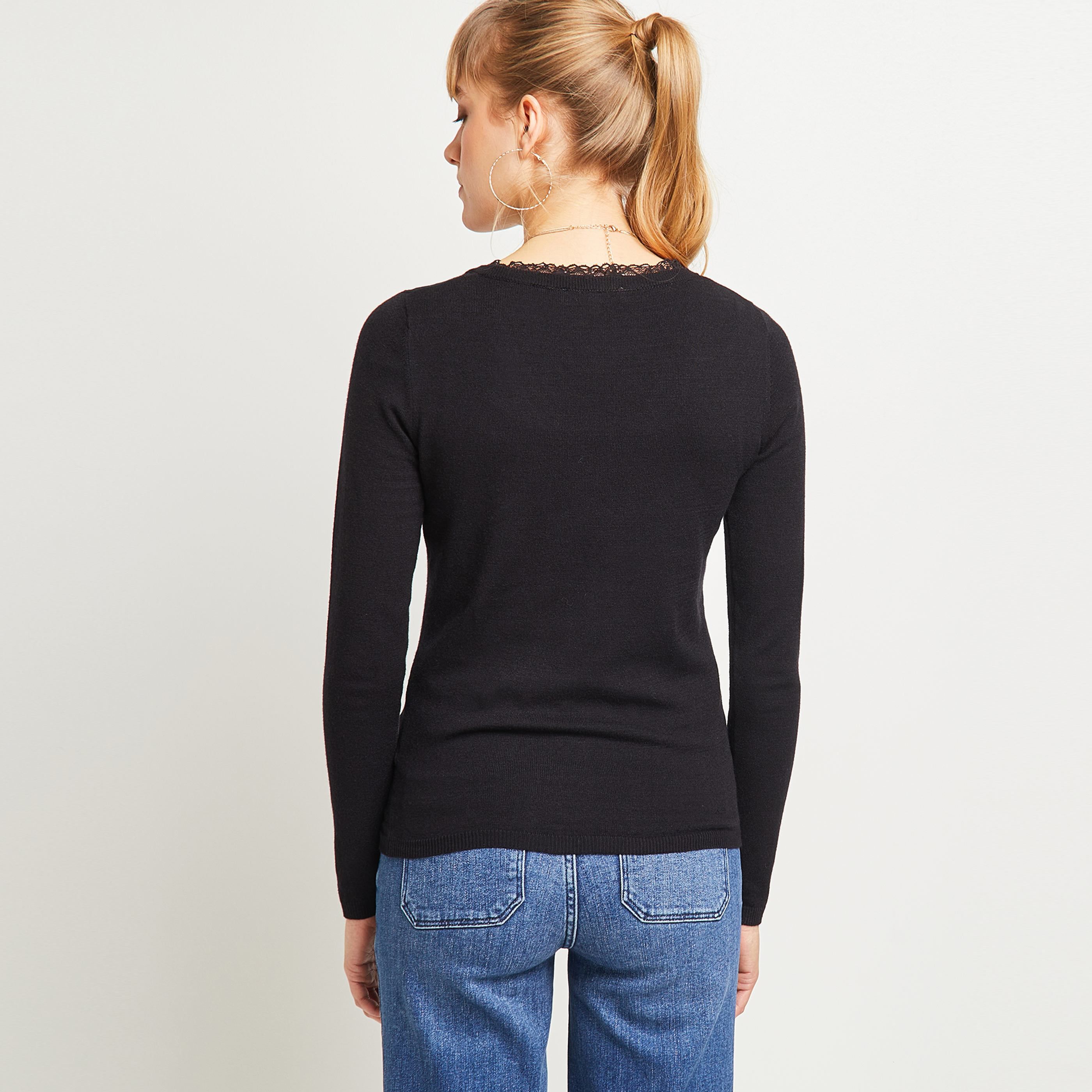 Pull col V noir femme - NOIR