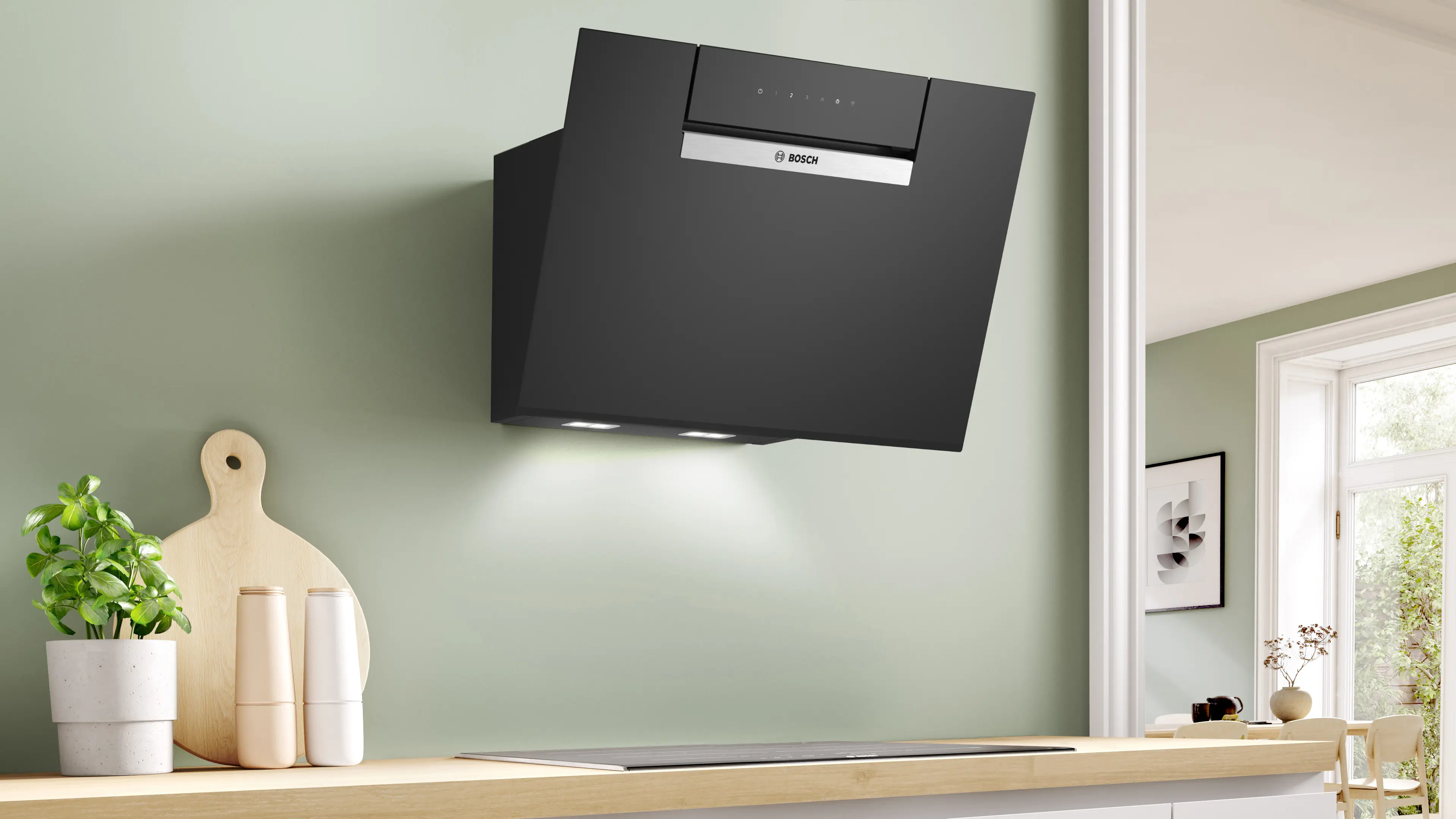 Serie 4 Wandschouwkap 60 cm zwart glas, Zwart