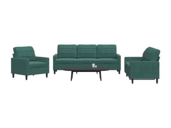 Ensemble de canapés 3 pcs avec coussins Vert foncé Velours