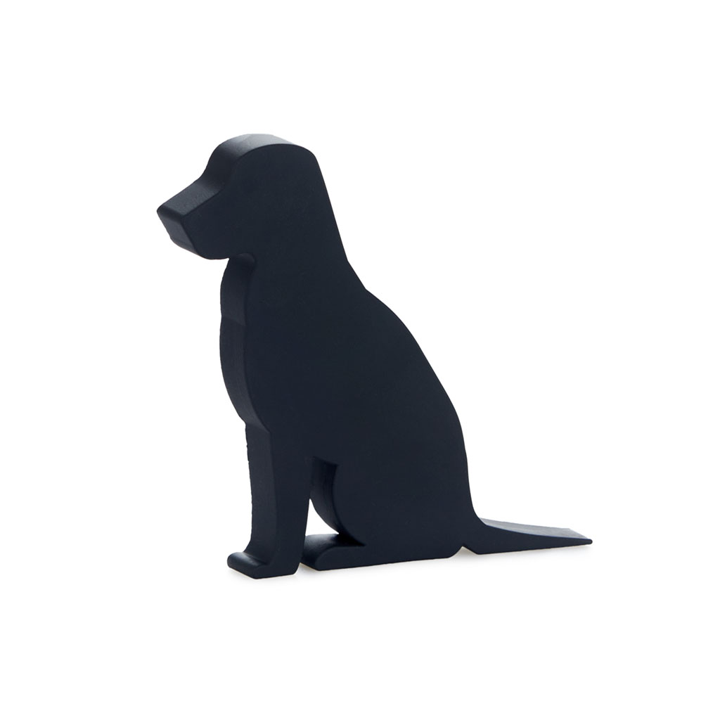 Batente de porta em forma de cachorro Balvi, preto. O pequeno cão que faz o seu trabalho. Plástico, 10,5 x 12 x 2,5 cm