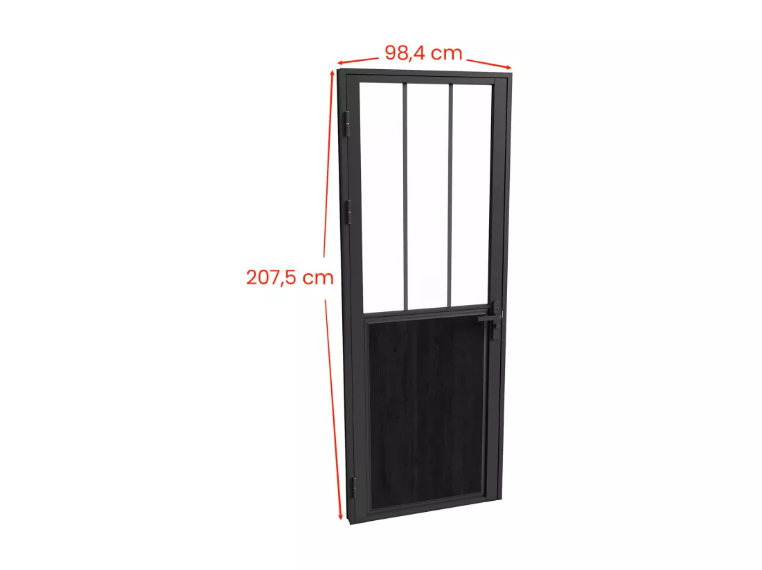 Bloc porte réversible en aluminium et verre trempé style atelier - H204 x L93 cm - Noir - ERMELO
