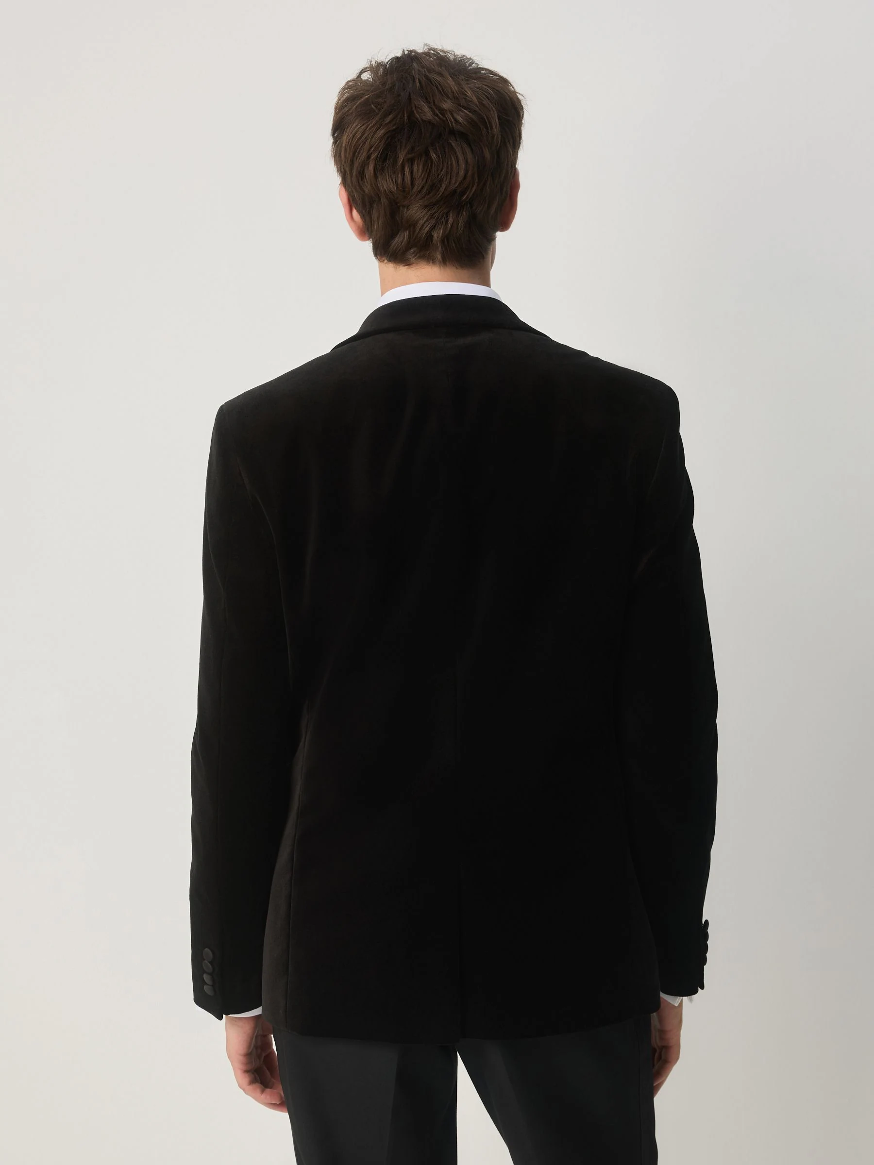 Zwart - Slim fit Motionflex fluwelen blazer met stretchy en hoog katoengehalte