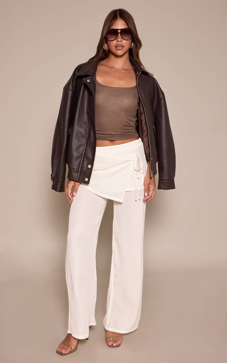 Crème Pantalon En Mousseline Avec Superposition Nouée Et Drapé