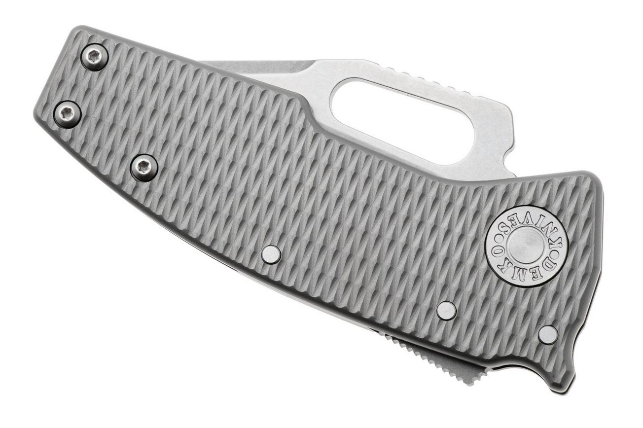 Demko Nano-Shark, NANO-20CV-MIL-TI-CP Stonewashed CPM 20CV Clip Point, Milled Titanium, zakmes