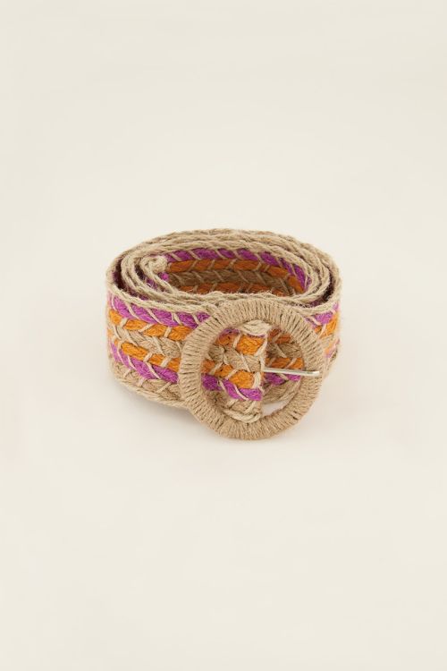Multikleur raffia riem met gesp