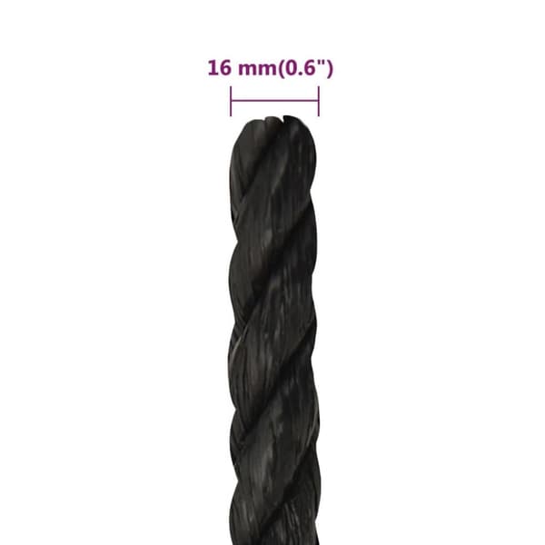 vidaXL Arbeidstau svart 16 mm 50 m polypropylen